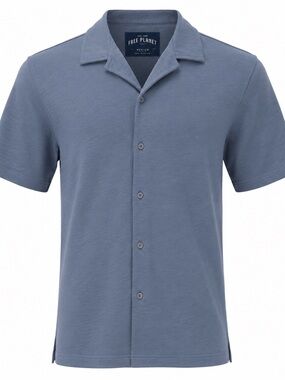 NWT Free Planet Men’s Medium Camp Collar Button Front Shirt Blue